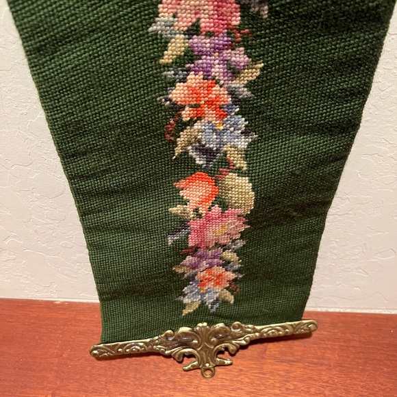 Vintage Needlepoint Green Floral & Velvet Wall Decor~Runner - Picture 5 of 10